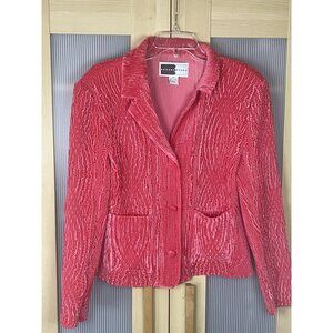 Rhonda Stark Jacket Womens Medium Red Textured‎ Crinkle Cardigan Blazer Velvet